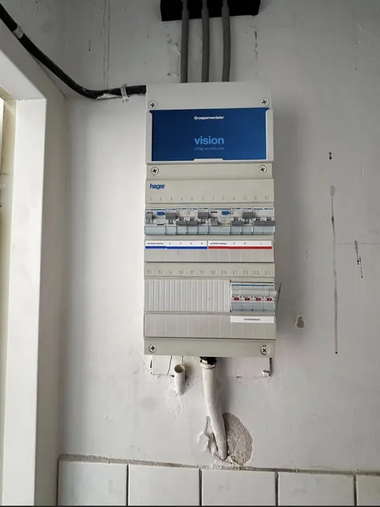 Nieuwe groepenverdeler in een meterkast in Oss, met twee aardlekschakelaars en vrije posities
